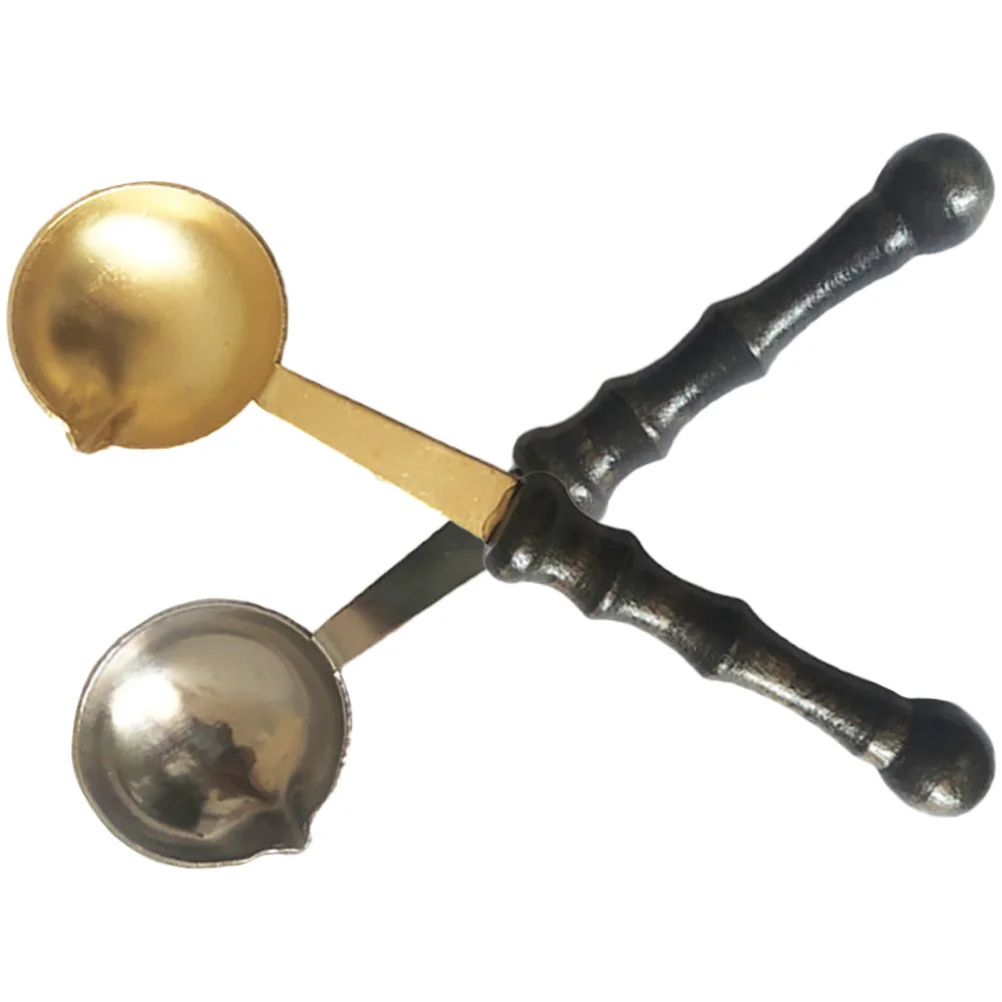 

2pcs Wax Seal Spoon Copper Silver Portable Melting Tool Wooden Handle For Gifts Envelopes Packaging Anti Rust Durable
