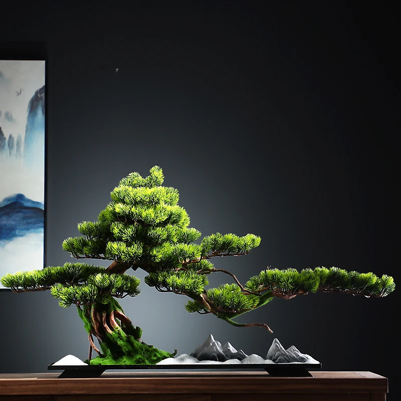 

simulated welcome pine tree ornament, living room entrance, bonsai hotel office, clubhouse landscaping soft decoration