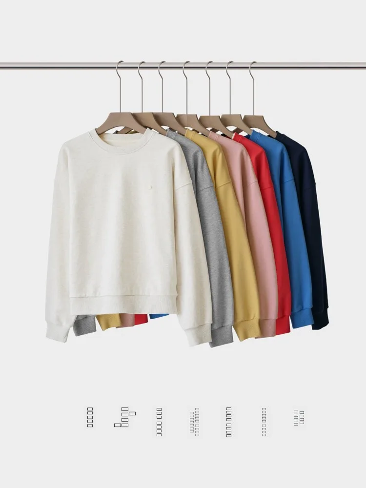 

Простая хлопковая толстовка с длинными рукавами для женщин, универсальная базовая модель, удобная, дышащая, для весны и осени