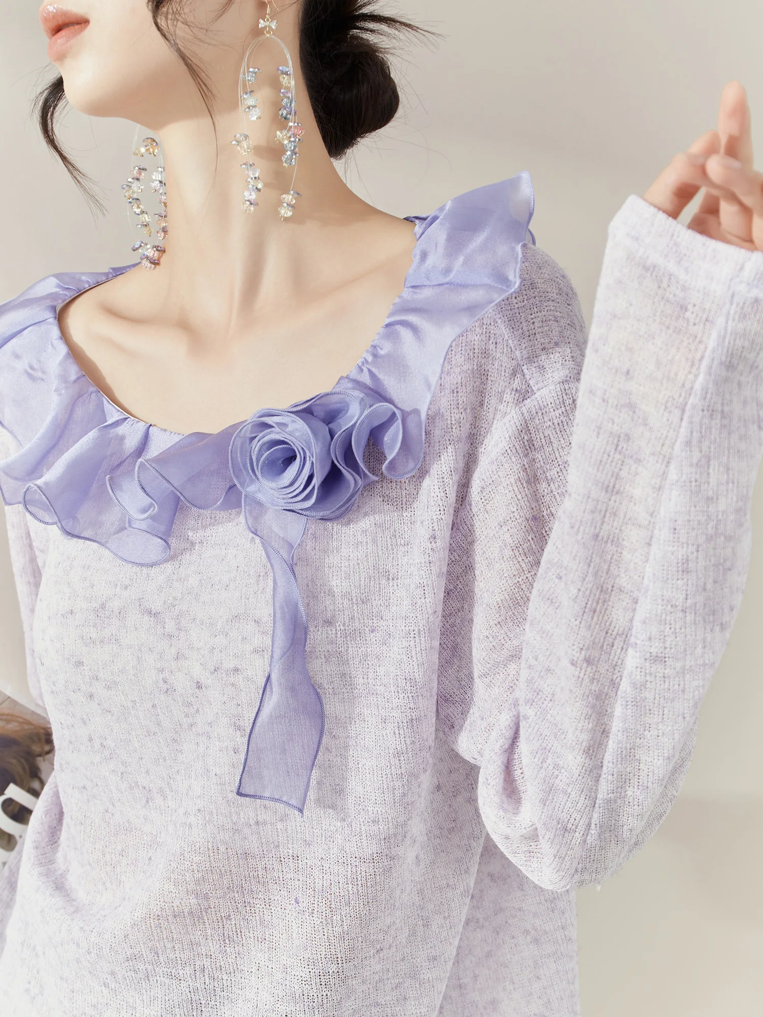 

Женский модный свитер Flowing Era Premium с длинными рукавами, свободного кроя, с круглым вырезом, из полиэфирного волокна, повседневный, новинка 2025 года