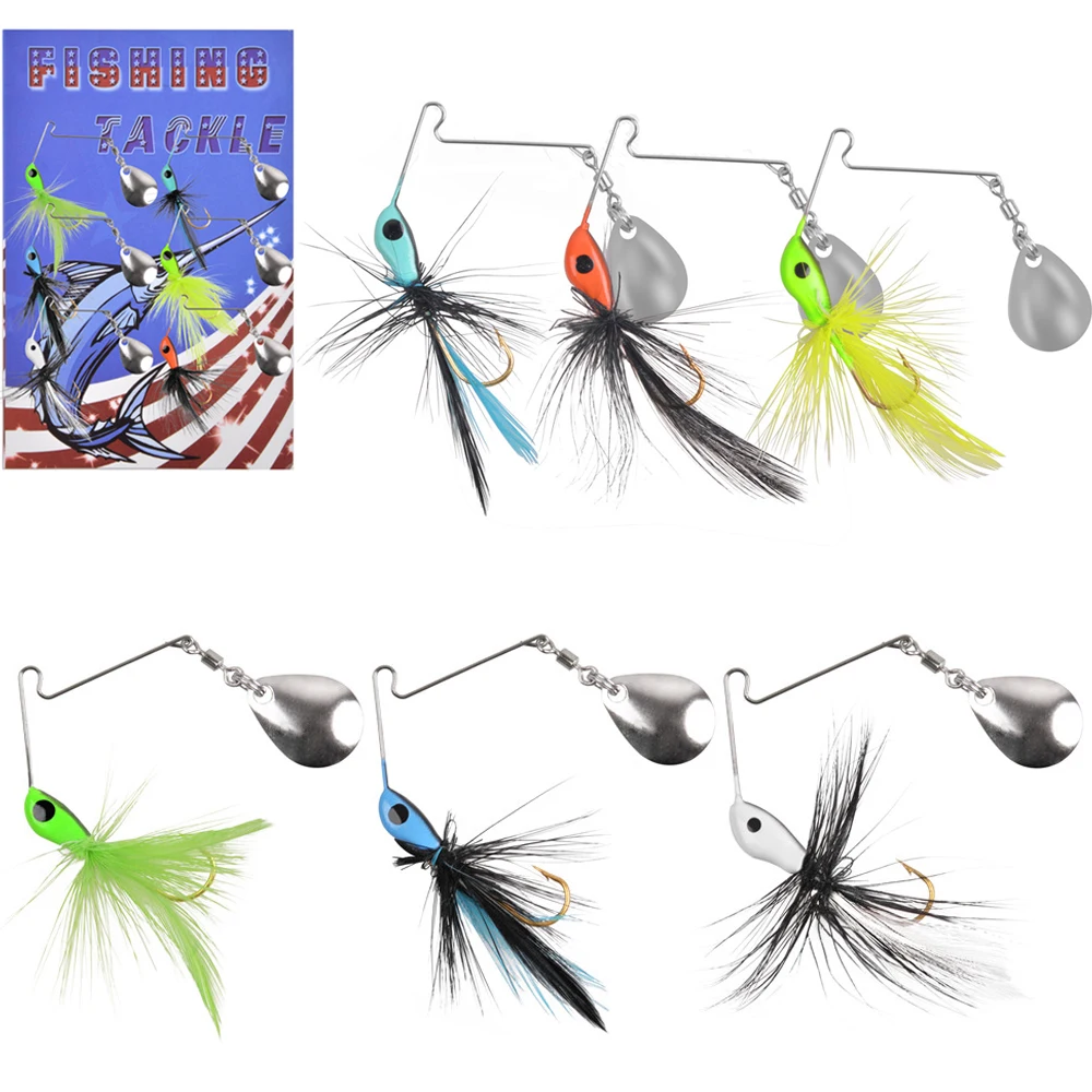 6PCS Spinner baits for bass fishing Kit with Colorado blades Spinnerbait Jig heads Teaser bait for Salmon Trout crappie fishing