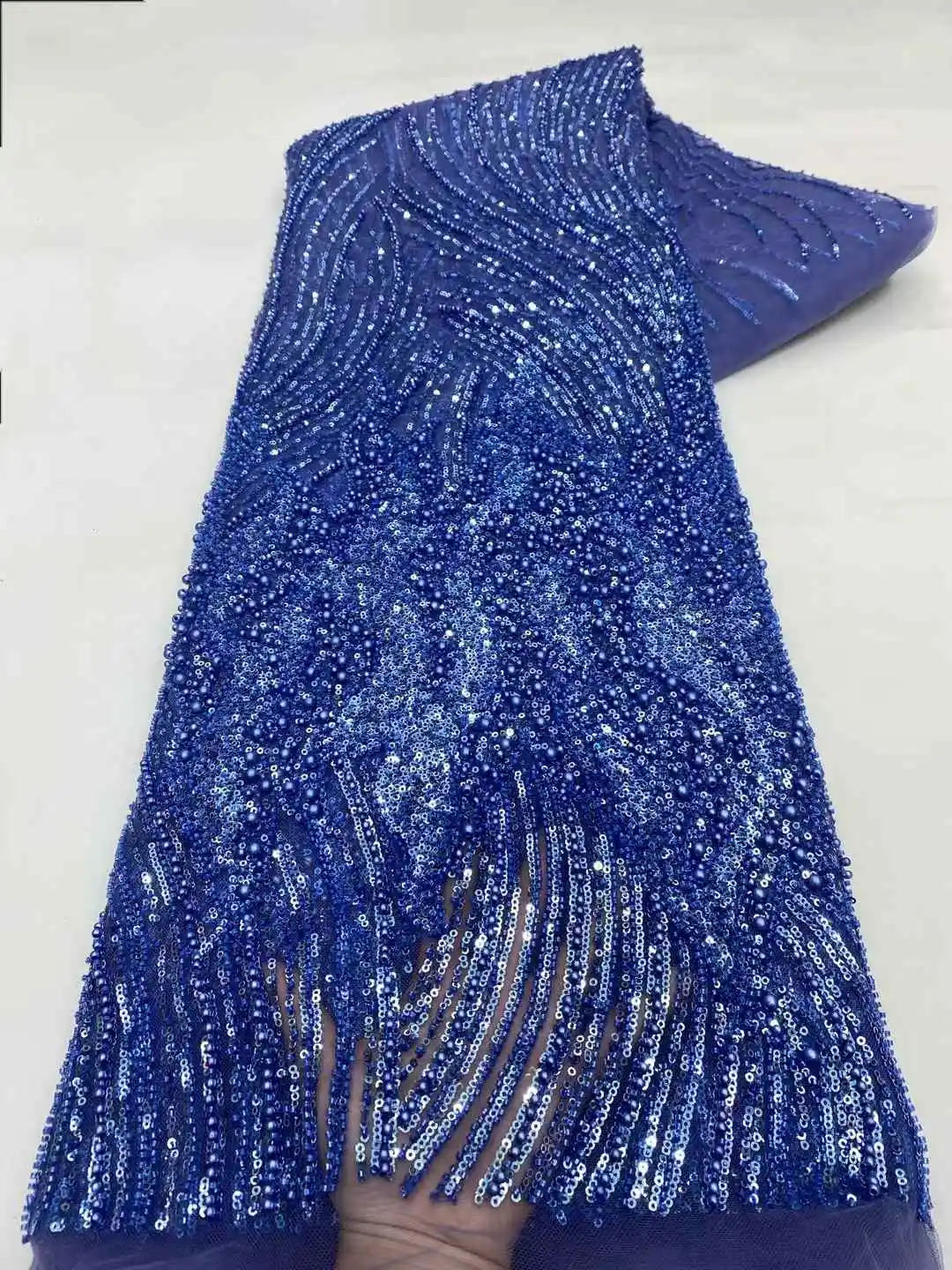 

African Sequins Lace Fabric for Wedding Dress Beaded Embroidery French Tulle Nigerian Material High Quality Lace -XZ