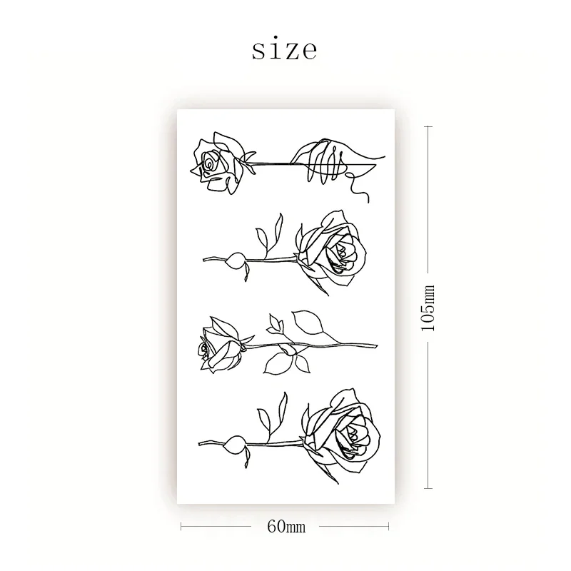 Sketch Rose Flowers-pegatina de tatuaje temporal impermeable para mujer, diseño de líneas de mano, tatuajes falsos, tatuajes Flash, arte corporal