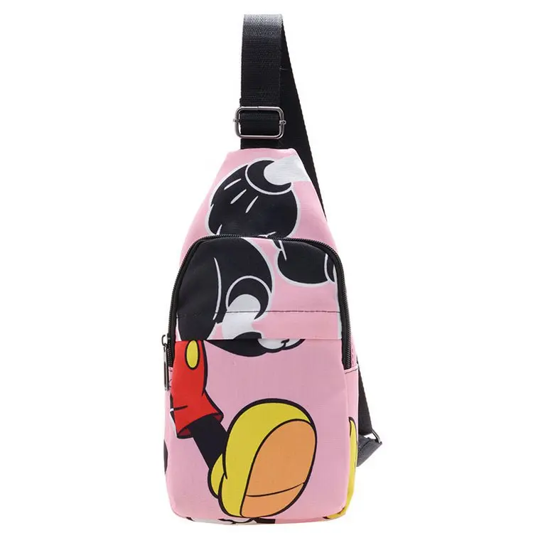 Bolsos de pecho de moda para niños, bolsos cruzados pequeños de un hombro para niños, bolsos de cinturón de lona suaves con estampado de Mickey, personalidad de moda para exteriores