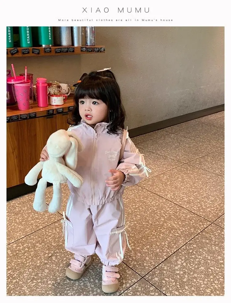 Koreanischer Stil, Jacke mit Schleife und Hose, zweiteiliges Set – lässiges Frühlingsoutfit für kleine Mädchen, Baby-Mädchen-Outfit-Set, Kleidung für kleine Mädchen. – Detail 10