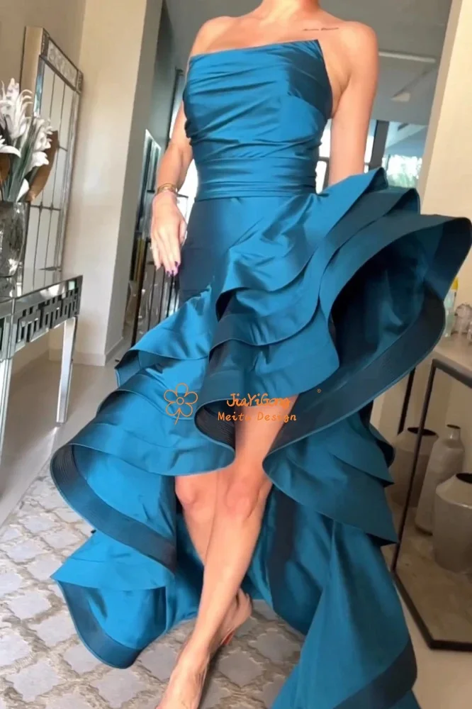 

JiaYiGong 2026 Customized Asymmetric Ruffles avestidos para mujer elegantes Strapless High-Low robe femme JE12117