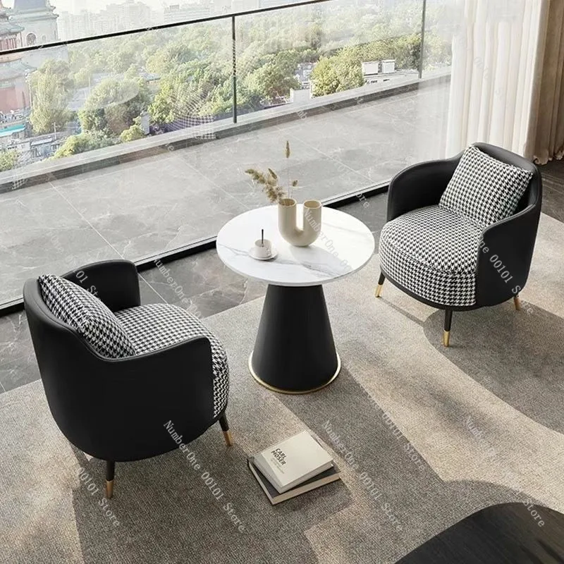Luxury Double Layer Negotiation Table and Chair Set Office Reception Round Table Comfortable Single Sofa Armchair Furniture