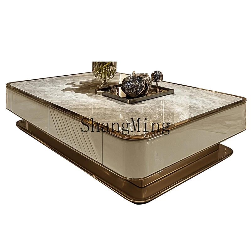 

ZYH light luxury household metal base high-end large apartment living room coffee table