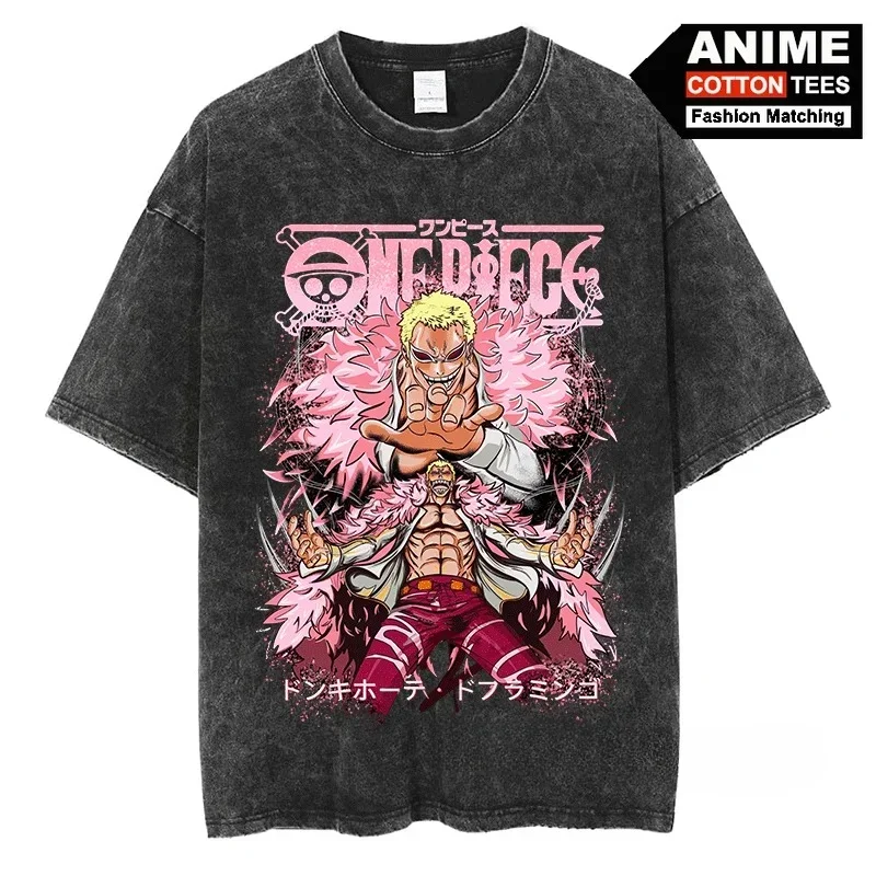 One Piece Doflamingo T Shirt Anime Print Clothes Y2k Harajuku Hip Hop Streetwear Tops for Unisex Oversized Vintage Cotton Tees