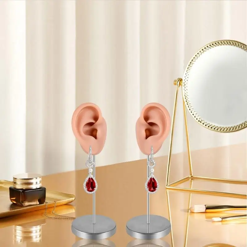 A0KD Flexible Silicone Ear Mannequin for Piercing Techniques Realistic Left and Right Human Ear Molds Jewelry Exhibits Props