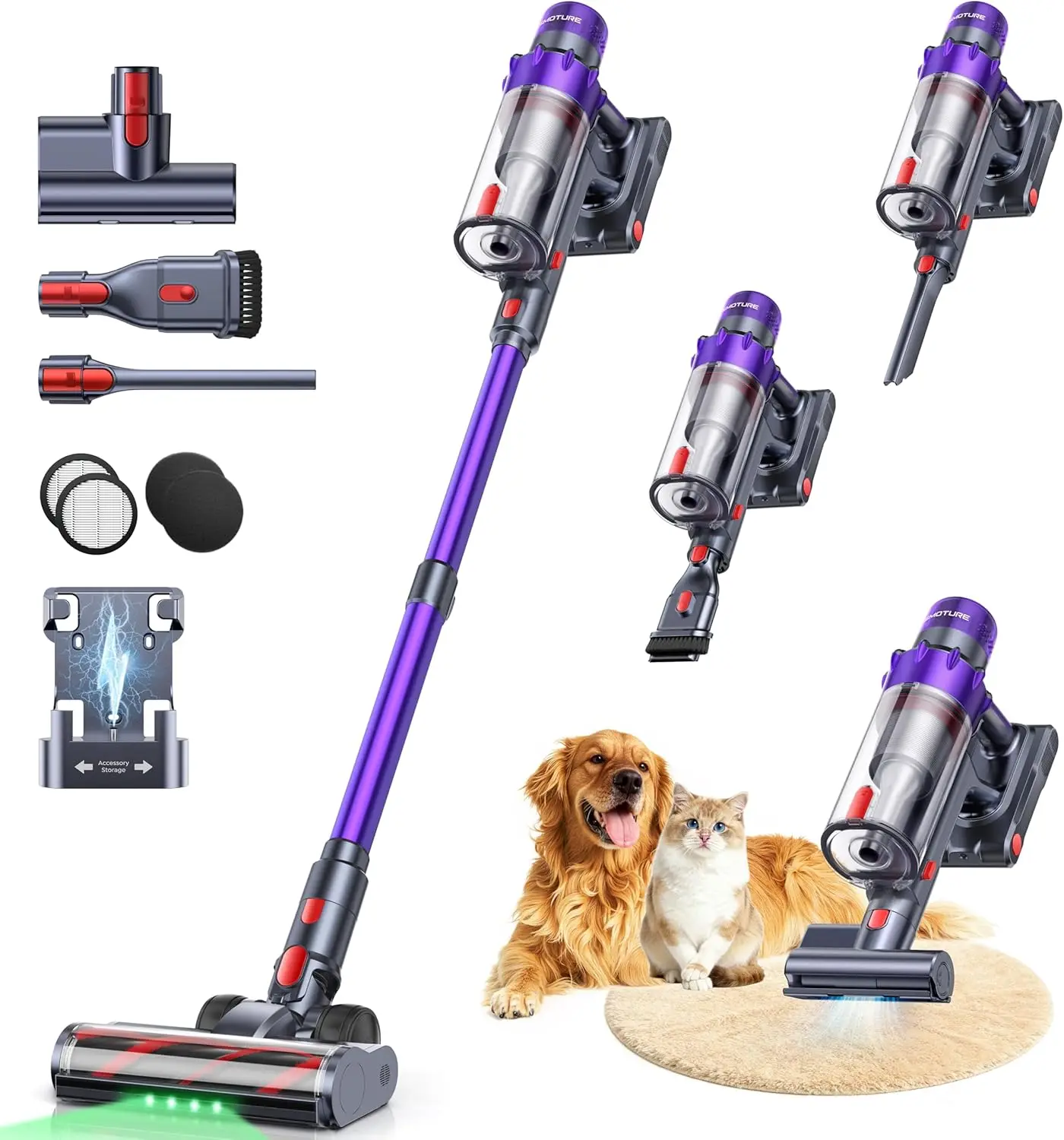 650W 55KPA Cordless Vacuum Cleaner, 70Mins Runtime, Anti-Tangle, LED Touch Screen, for Pet Hair & Carpet