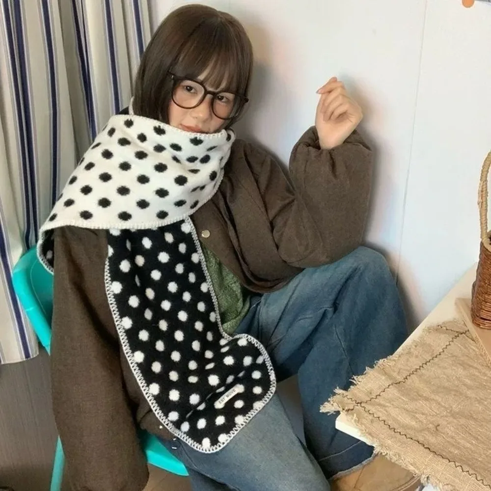 Coldproof Color-Block Polka Dot Scarf Lightweight Korean Style Wool Scarf Windproof Double-Sided Neck Warmer Women