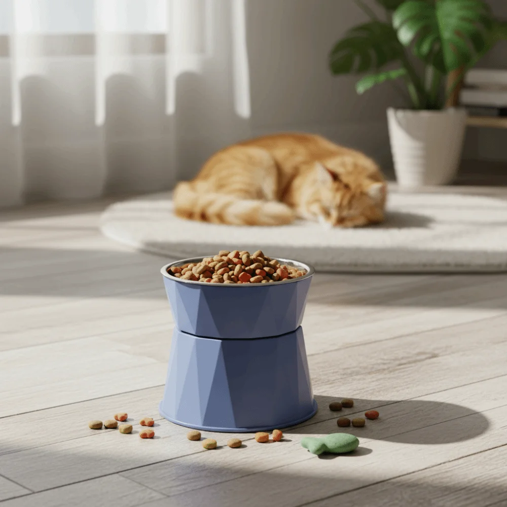 High Foot Stainless Steel Cat Bowl Neck Protector Anti-overturning Cat Food Bowl Raised Feeder Beneficial For Digestion