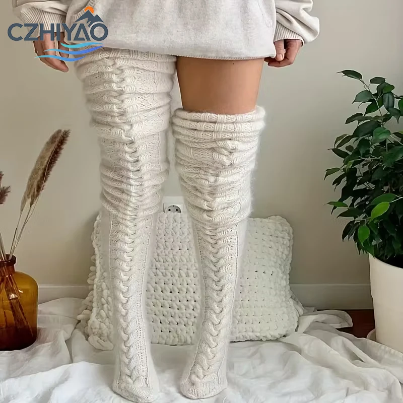 

CZHIYAO Women's Thermal Thigh High Socks Extra Long Over Knee Boot Non-Slip Elastic Ultra-Soft Winter Leg Warmers for Clothes