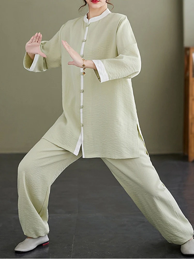 New Chinese Style High End Tai Chi Suit Zen Buddhist Robe Martial Arts Morning Exercise Practice Uniform Spring Summer Men Women