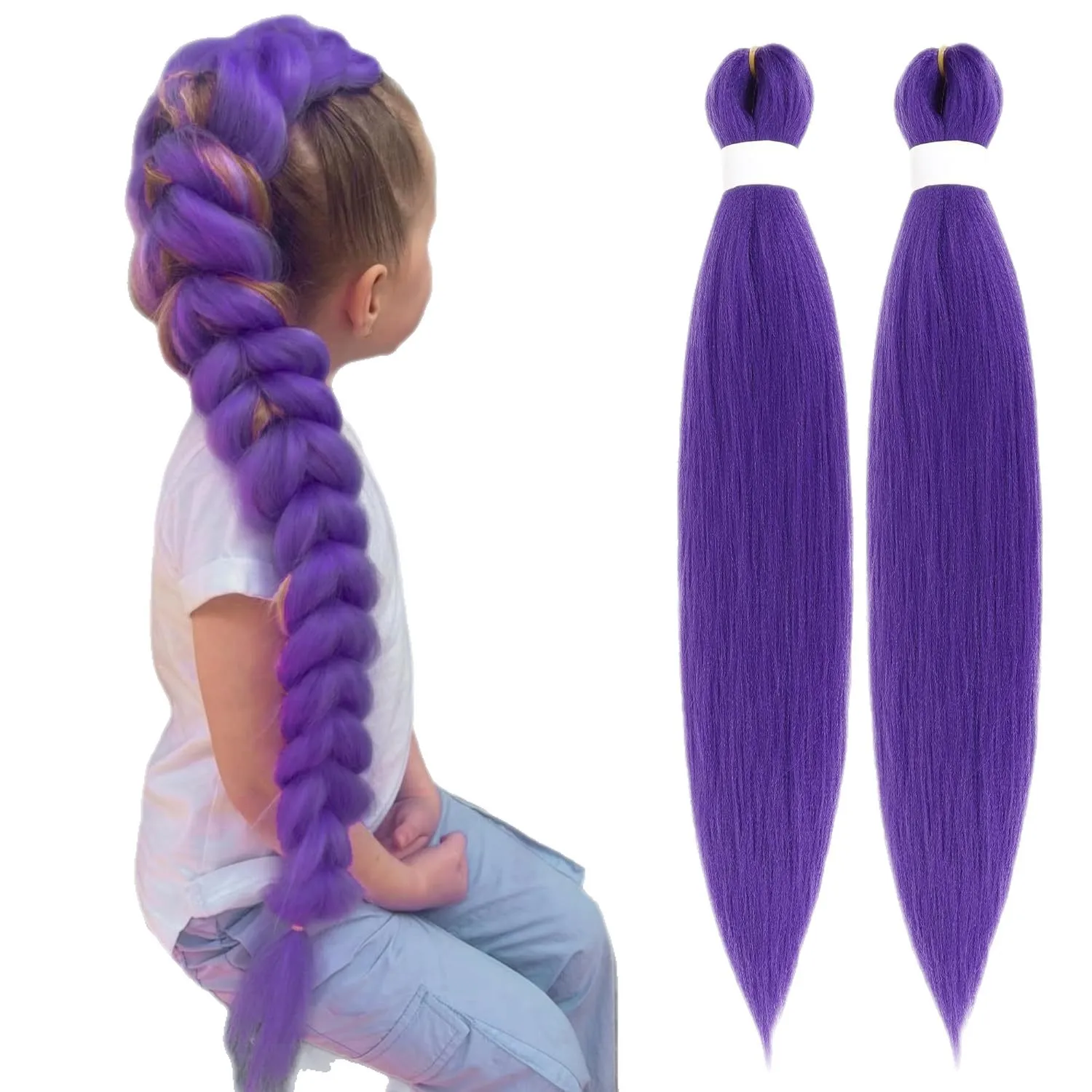 Purple Cosplay Anime Synthetic Straight Cosplay Wig Ponytail with Hair Braiding Ponytail Hair Halloween Accessories