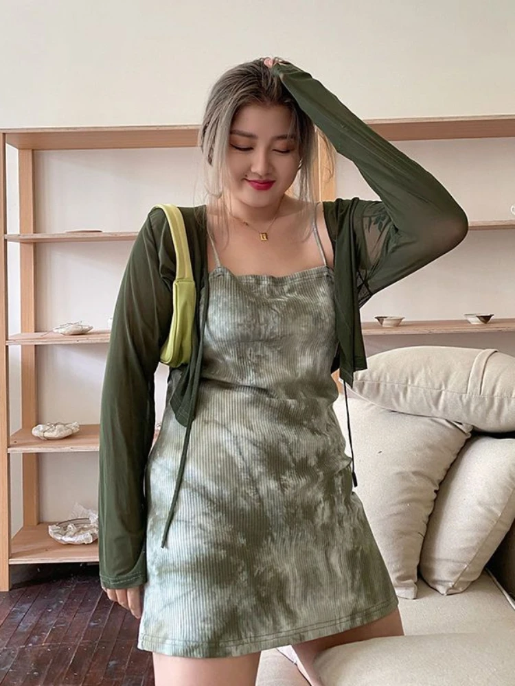 

Mini A-line Dress Women Hotsweet Inside Summer Fashion Sexy Female Simple Tie-dye Vintage Chic Korean Clubwear Casual Sleeveless