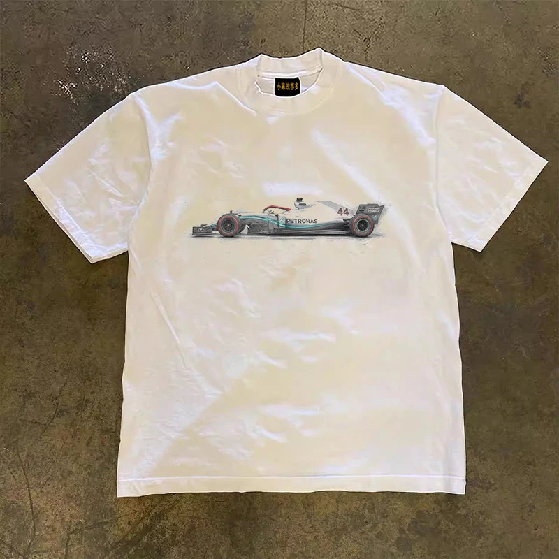 Double Thread Pure Cotton Short Sleeve T-Shirt Men's Loose Fit American Retro Style Breathable Summer Top for Couples