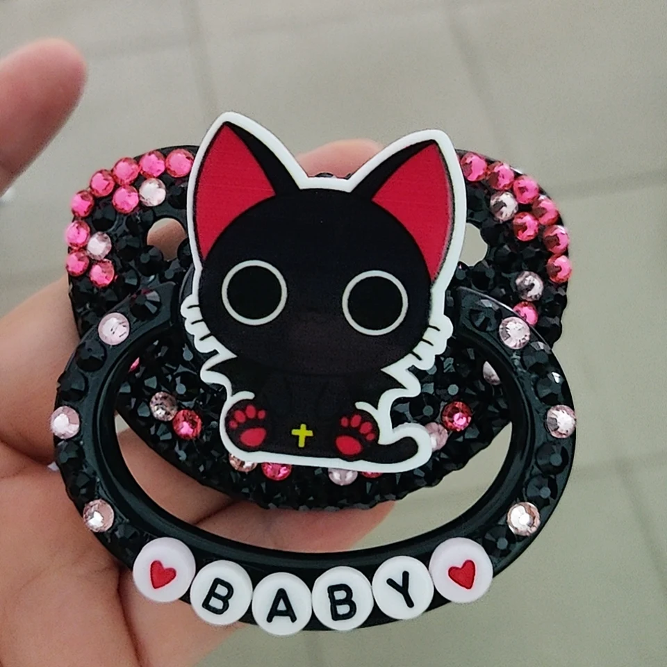 2024 New Style DDLG Adult Pacifier Lovely Big Size Silicone Adult Pacifier Adult Paci  Black Cat For abdl For Girl