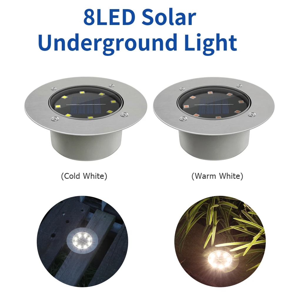 Solar Garden Lights Outdoor 8 LED Solar Ground Lights Waterproof Underground Sensing Landscape Lights for Lawn Yard Patio Path