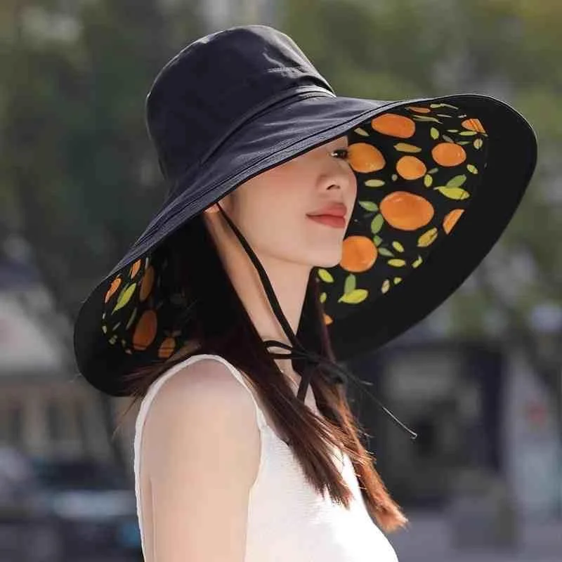 18CM Wide Brim Reversible Bucket Hat, Women's Double-Sided Sun Hat, UV Protection Summer Cap, Face Coverage