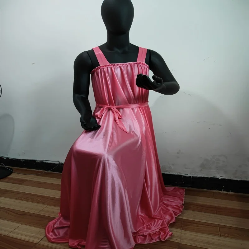 

Мужское свободное длинное платье без рукавов больших размеров, халат для сна, женское глянцевое сексуальное атласное шелковистое платье макси на подтяжках