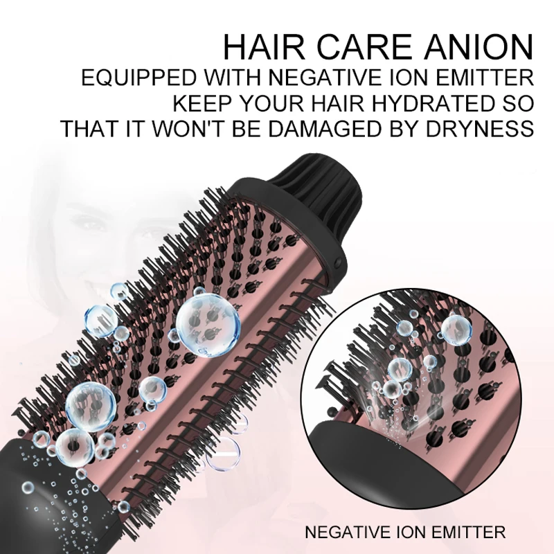 Pro Ionic Thermal Hair Brush Combo Heated round Brush & Curling Iron Electric PTC Plate Temp Control Smoothing Hot Brush