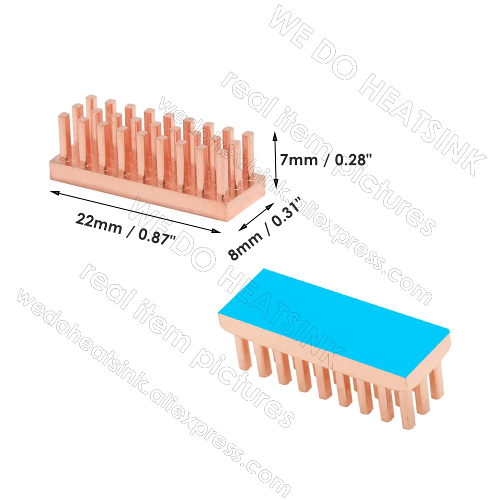 Pin Fins 22x8x7mm Copper Heatsink Cooler With Thermal Pad for VGA GPU Miniature Radiator DDR3 RAM Memory IC Chips