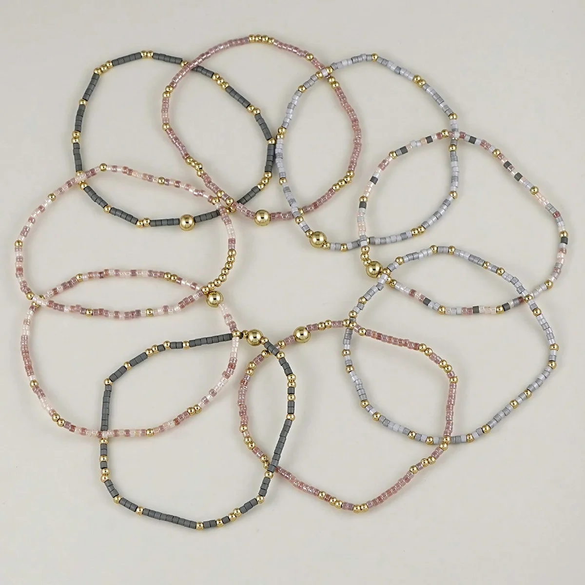 9pcs Bohemian Handmade Bead Elastic Bracelet Set, Stackable