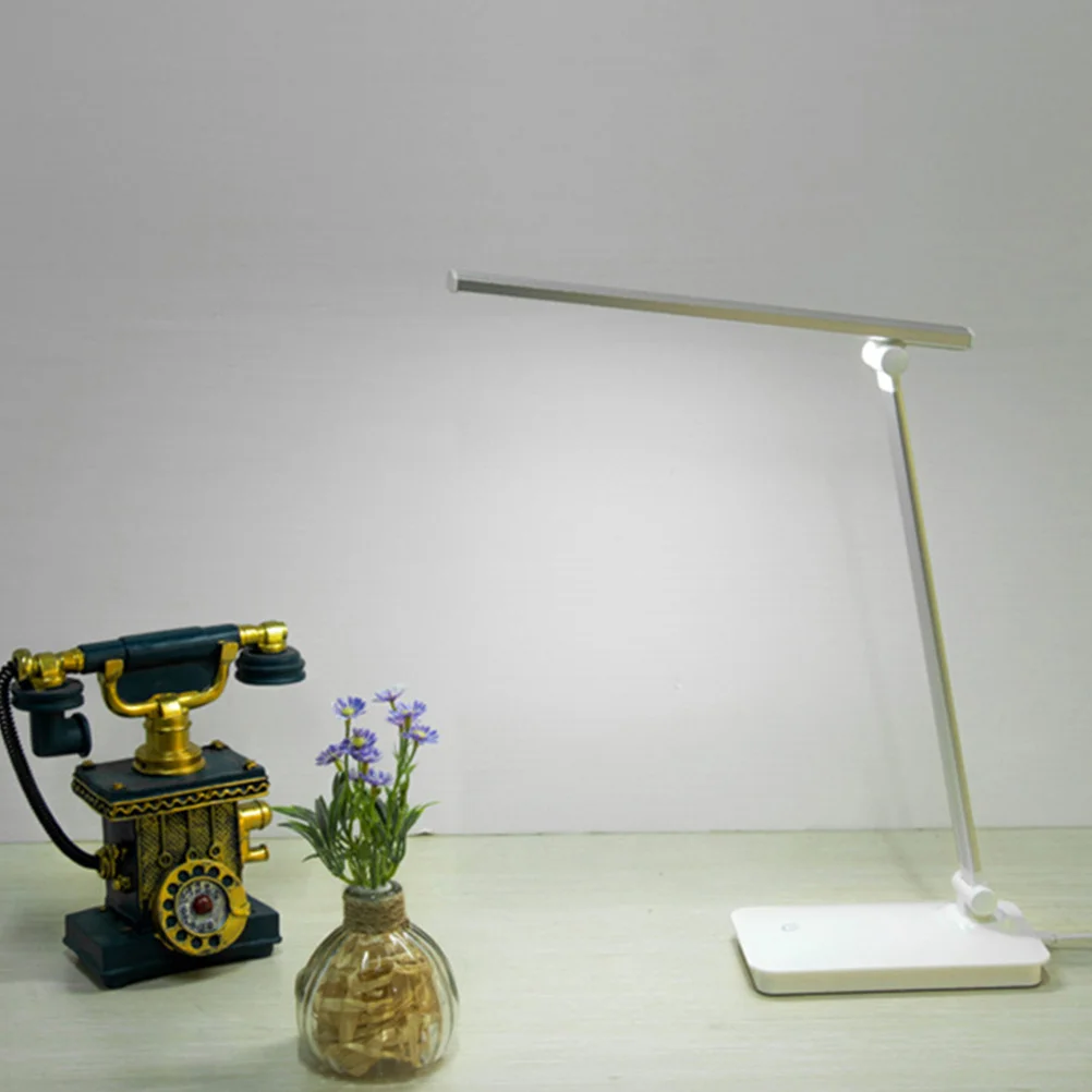 

Silver LED Desk Lamp with Touch Control 3 Brightness Levels Foldable Eye Care Table Light for Home Office School Use USB Powered