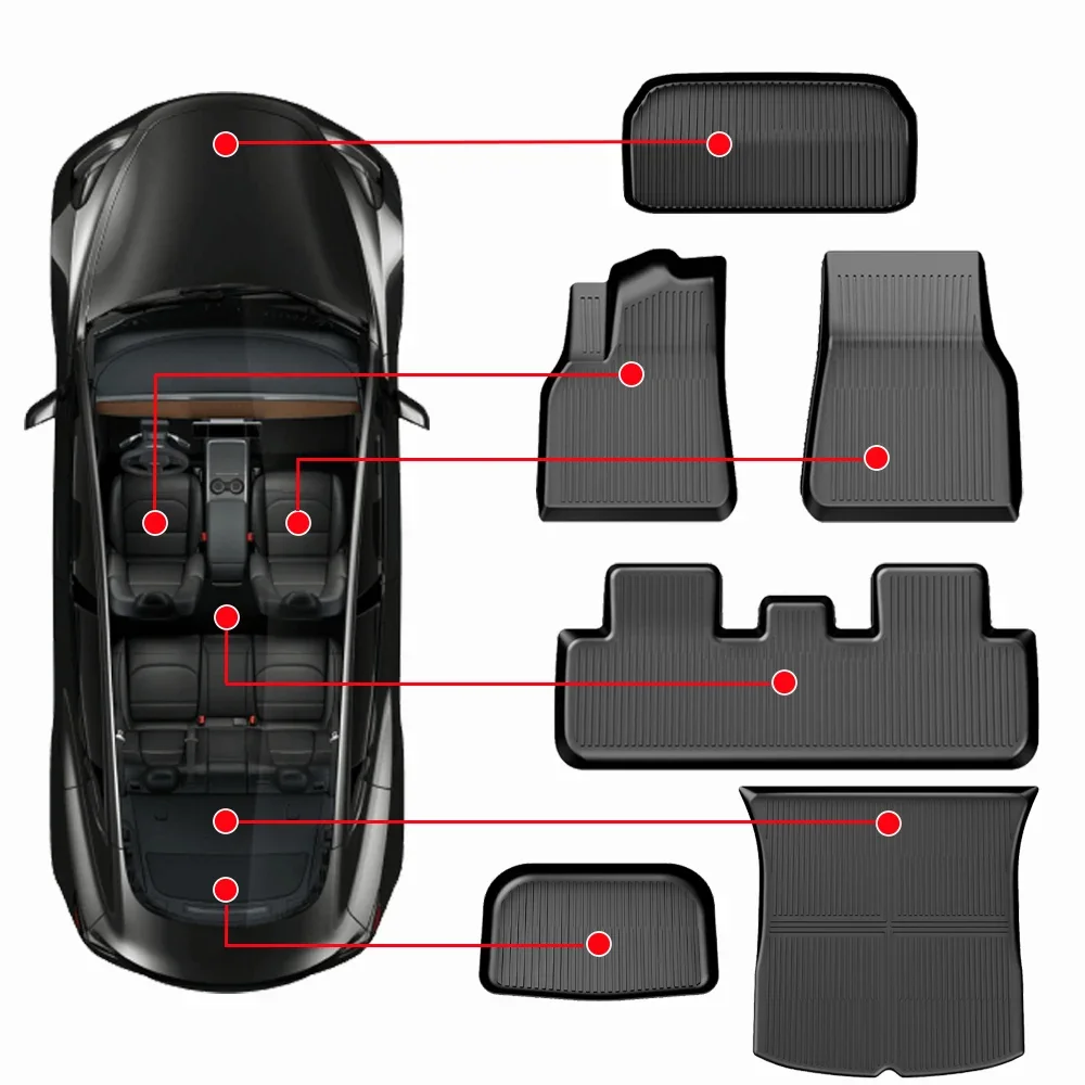 TESMAYX Floor Mats for Tesla Model Y Juniper Launch Model 3 Highland Cargo Liner Trunk Mat All Weather TPE 2024 2025 Accessories