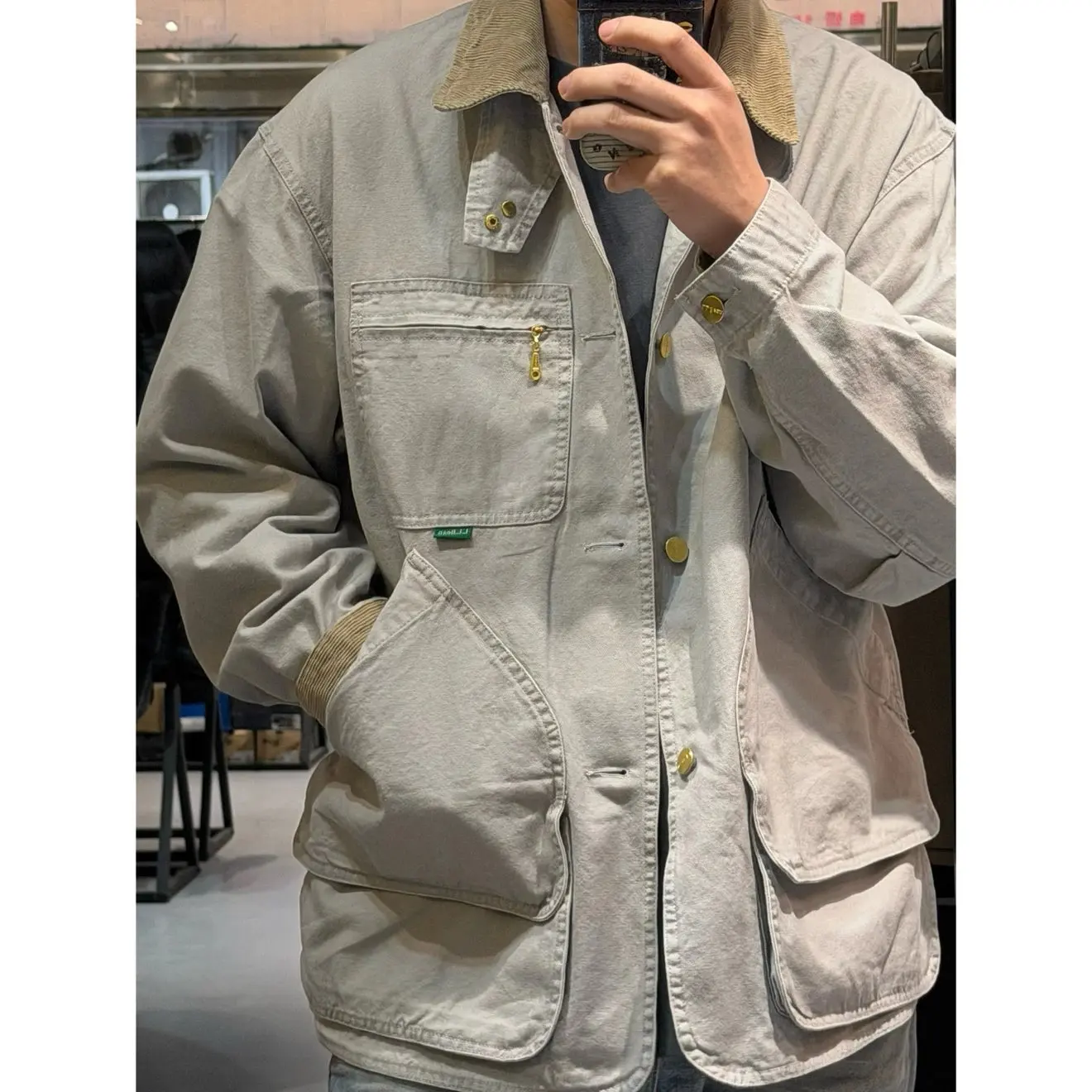 

Мужская модная верхняя одежда LLBen: Ретро-куртка в японском стиле из вельвета с воротником, ветрозащитная, для охоты, с множеством карманов, трендовая