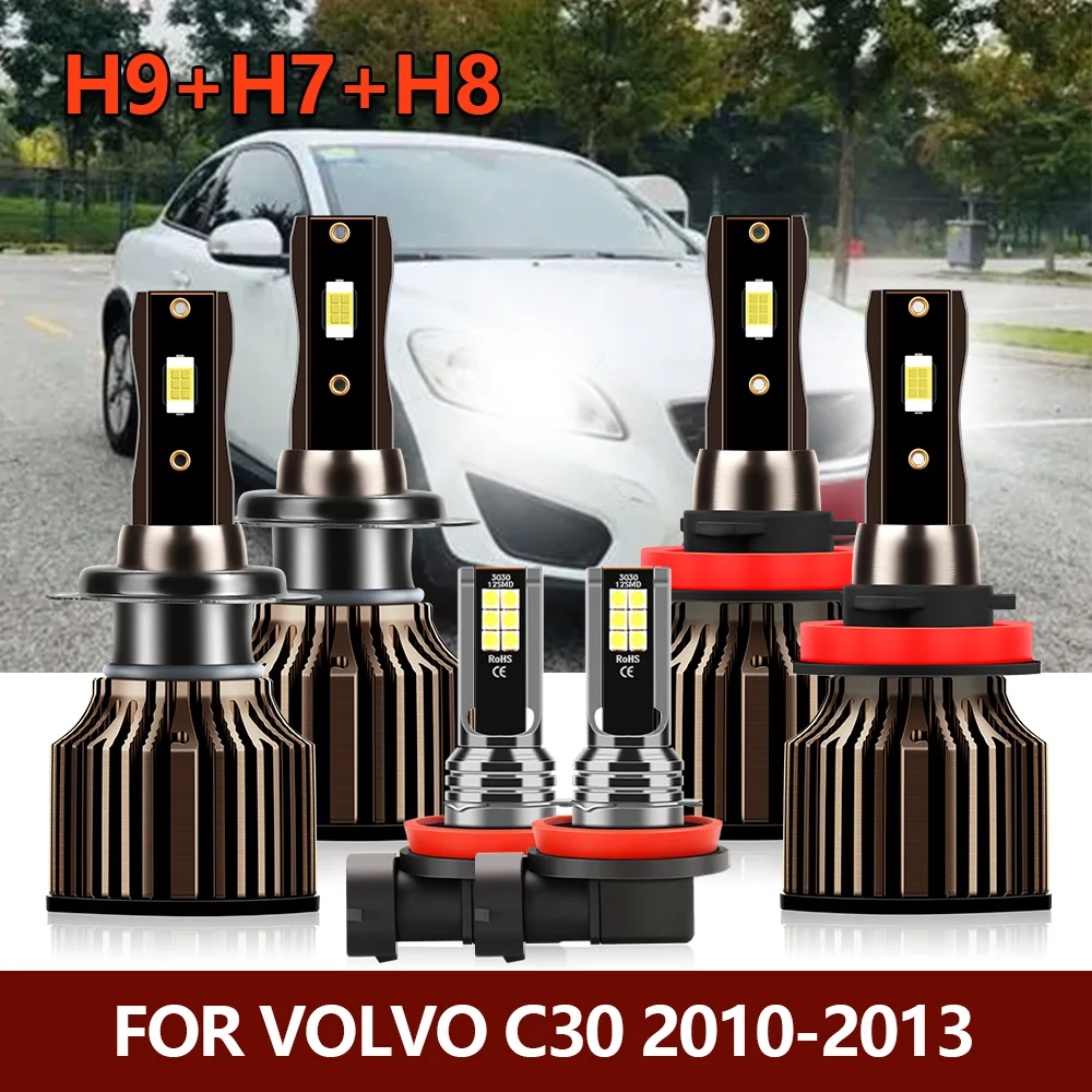 

6x LED Headlight Bulbs H9 High H7 Low Beam CSP Bright Lights + Fog Light H8 H11 Car Lamps Kit For Volvo C30 2010 2011 2012 2013