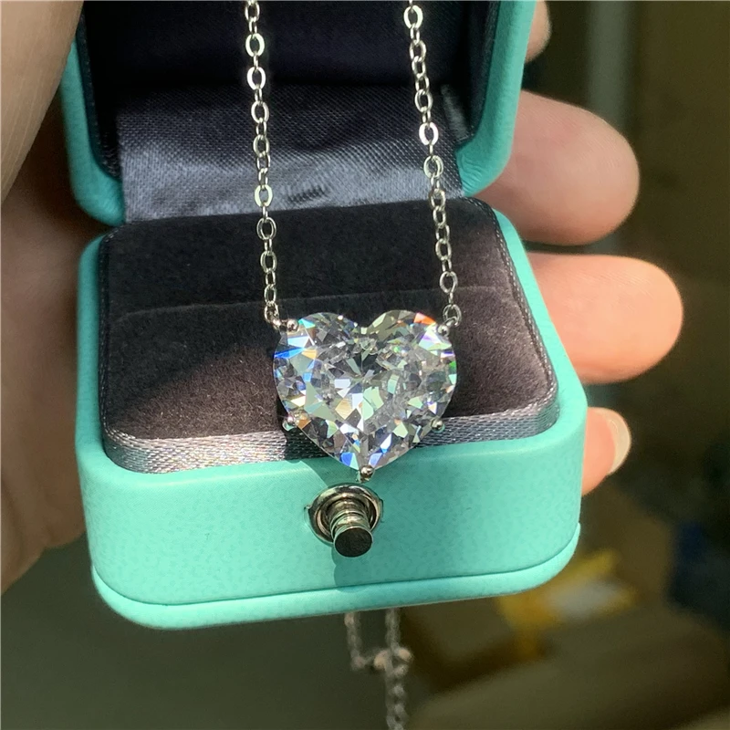 Fashion Lovers Pendant 15mm Heart cut Diamond 925 Sterling silver Party Wedding Pendant Necklace for women jewelry