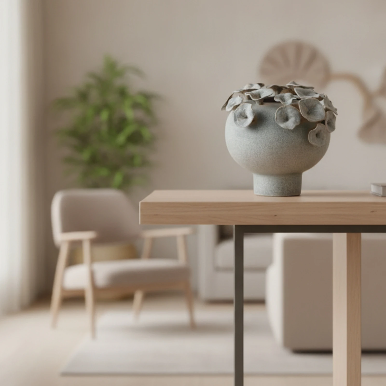 Vase with Petal Relief Artisanal Sculptural Vase Handmade Minimalist for Living Room, Entryway