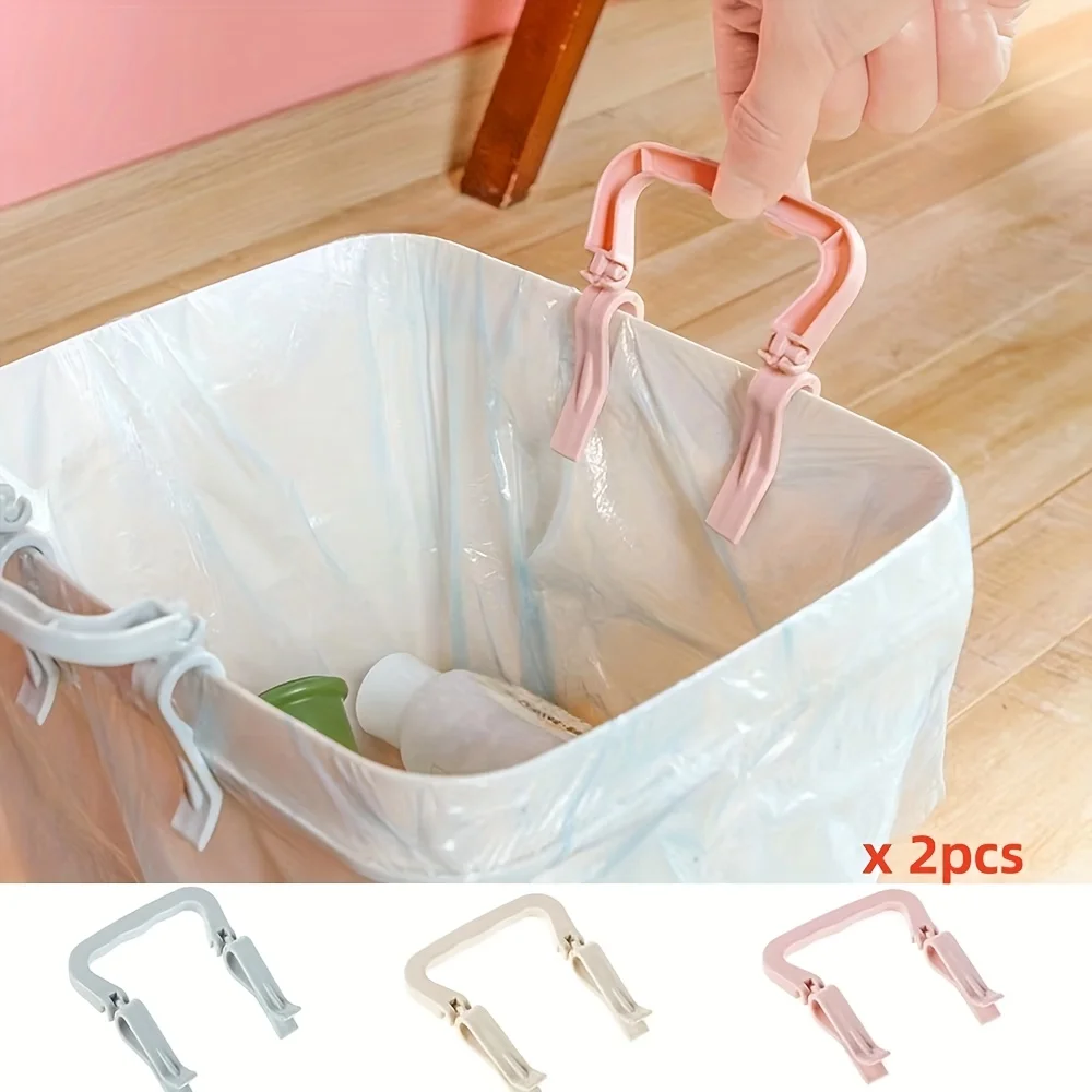 2pcs/1pack Creative Plastic Garbage Bag Fixing Clip Little Non-slip Trash Can Edge Clip Side Fixed Waste Can Bag Clamp Kitchen