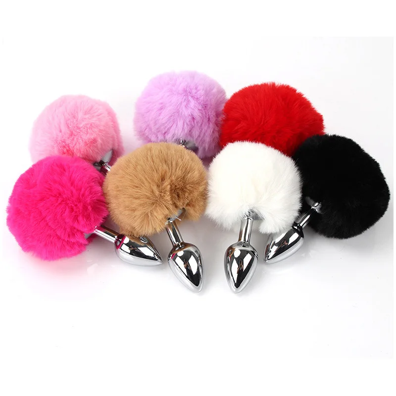 BDSM Metal Anal Plug with Rabbit Tail Bunny Tail Pet Role Play Adult Sex Toy for Women Men Couples Fetish Gear Accessories view 2