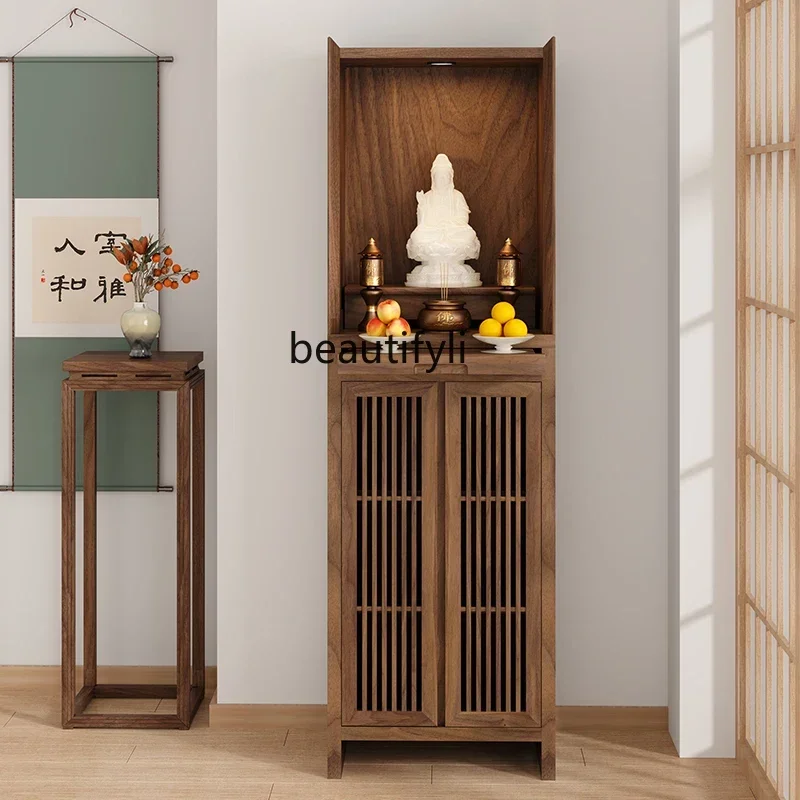 Black Walnut New Chinese God of Wealth Altar Altar Clothes Closet Simple Home Worship Cabinet