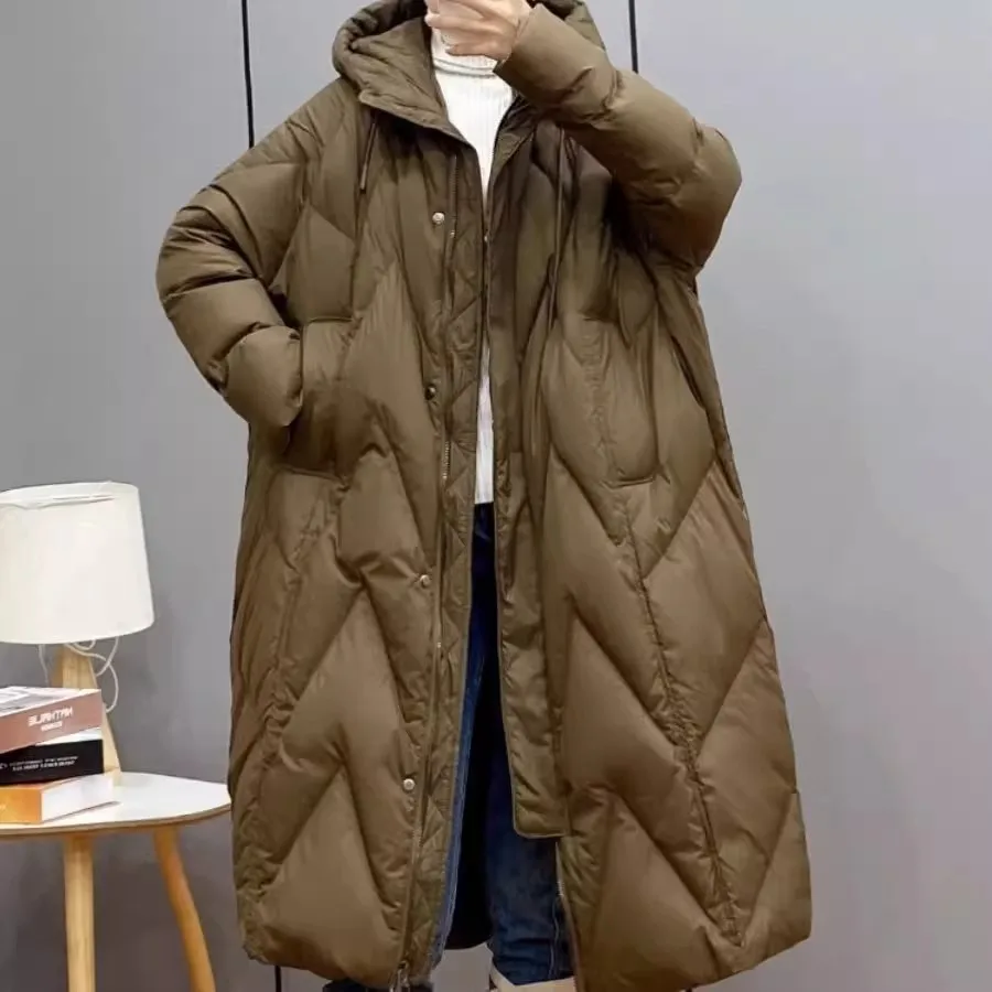 Jaqueta retrô de algodão solta e grossa para mulheres, novo sobre o joelho longo plus size com capuz parka inverno roupa externa vermelha