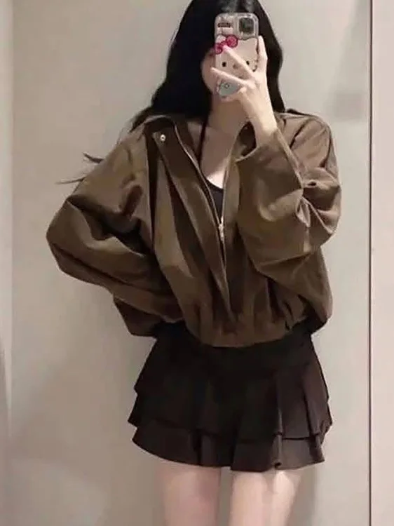 

Early Autumn New Sle Pilot Jaet Coat Suede Effect Conced Button Closure Door Trim Fem Youth Travel ort Outerwear