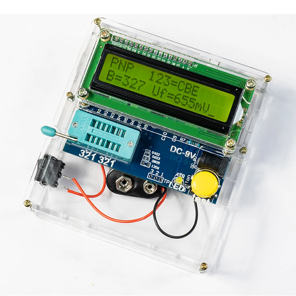 DIY Transistor Tester Electronic Kit Measuring Resistance Capacitance Triode DIY Soldering Kit with Display Dual Power Supply 9V