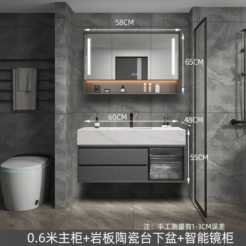 Luxury Bathroom Mirror Cabinet Double Basin Slate Integrated Ceramic Washbasin Bathroom Cabinet Bathroom Furniture