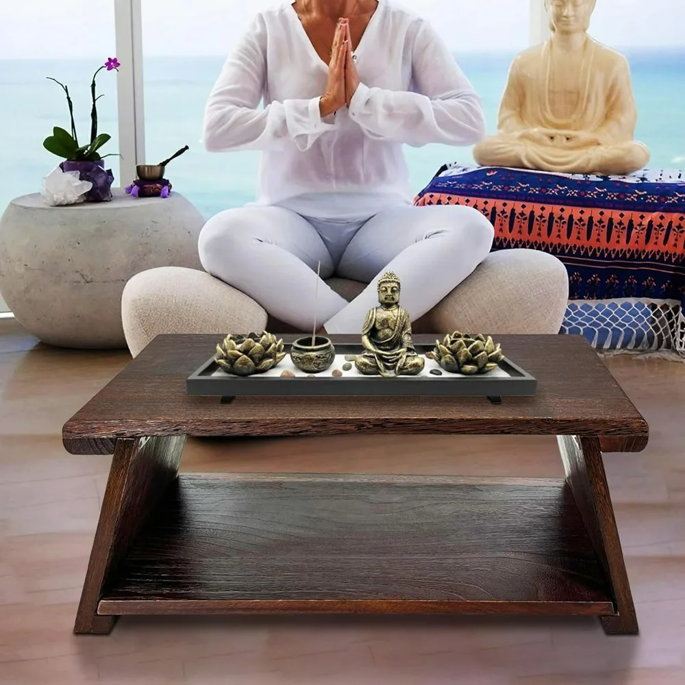 Floor Table, Altar Table Paulownia Folding Design, Low Meditation Table for Sitting on The Floor Japanese Tatami