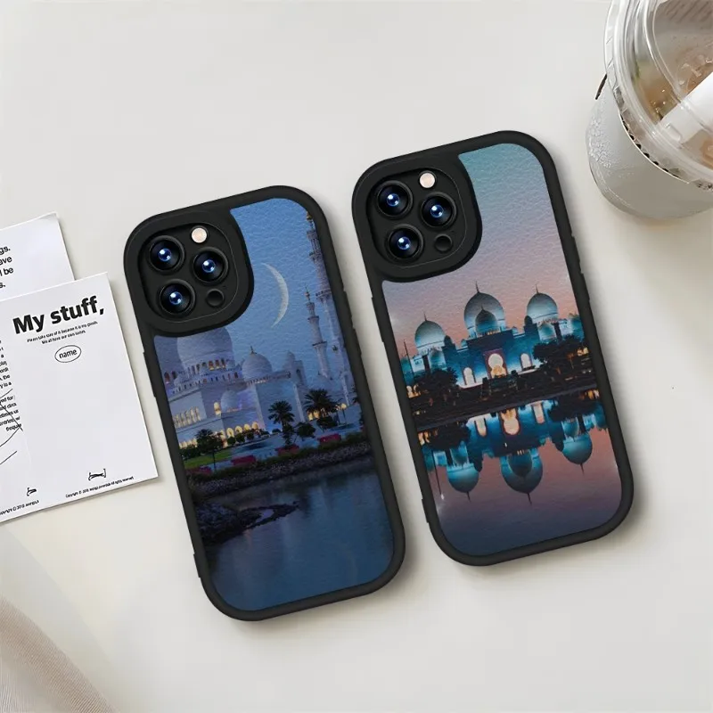 Muslim Mosque Phone Case Black For IPhone 11 14 13 12 Pro Max Mini Xs X Xr 7 8 Plus SE2020 Leather Silicone Soft Texture Coque