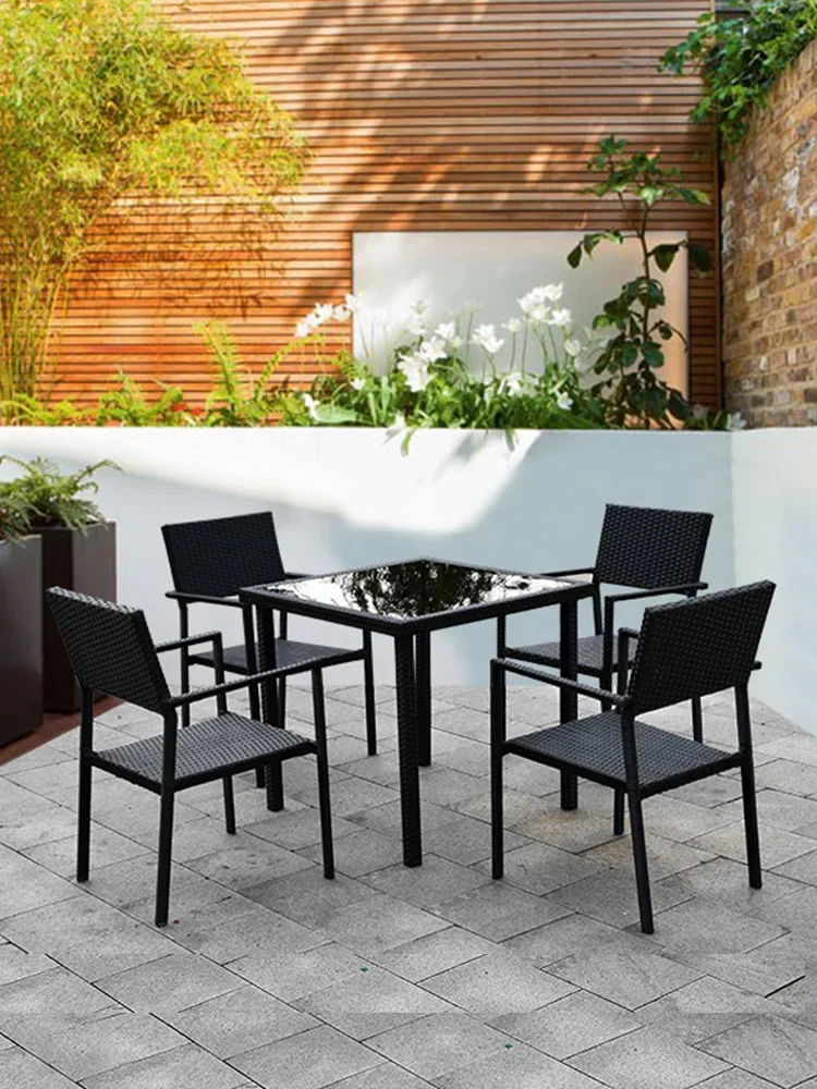 Bar Restaurant Combined Courtyard Simple Balcony Rattan Outdoor Dining Table and Chairs