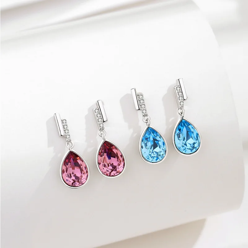 

New Shine Topaz Drop Earrings for Women Elegant Bule/red Gem Solid 925 Silver Valentine Gift Ear Wedding Jewelry earrings woman