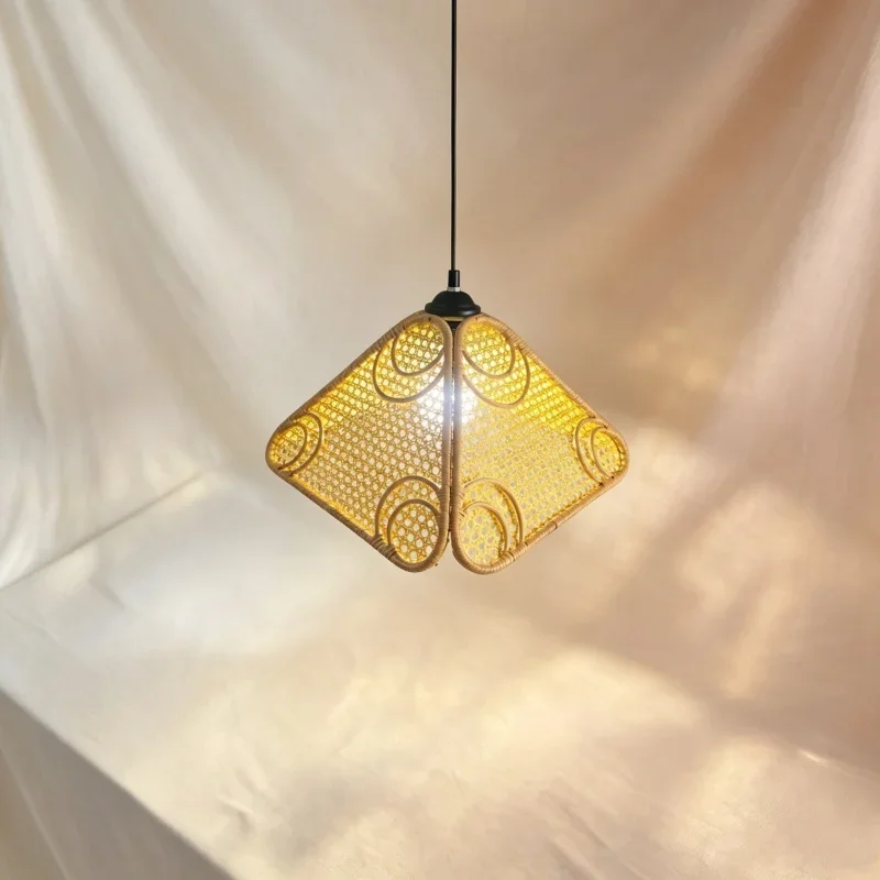 Hollow Woven Foldable Pendant Lampshade Four Panel Rattan Shade Newborn Photo Shoot Furniture Infant Studio Shooting Scene Prop