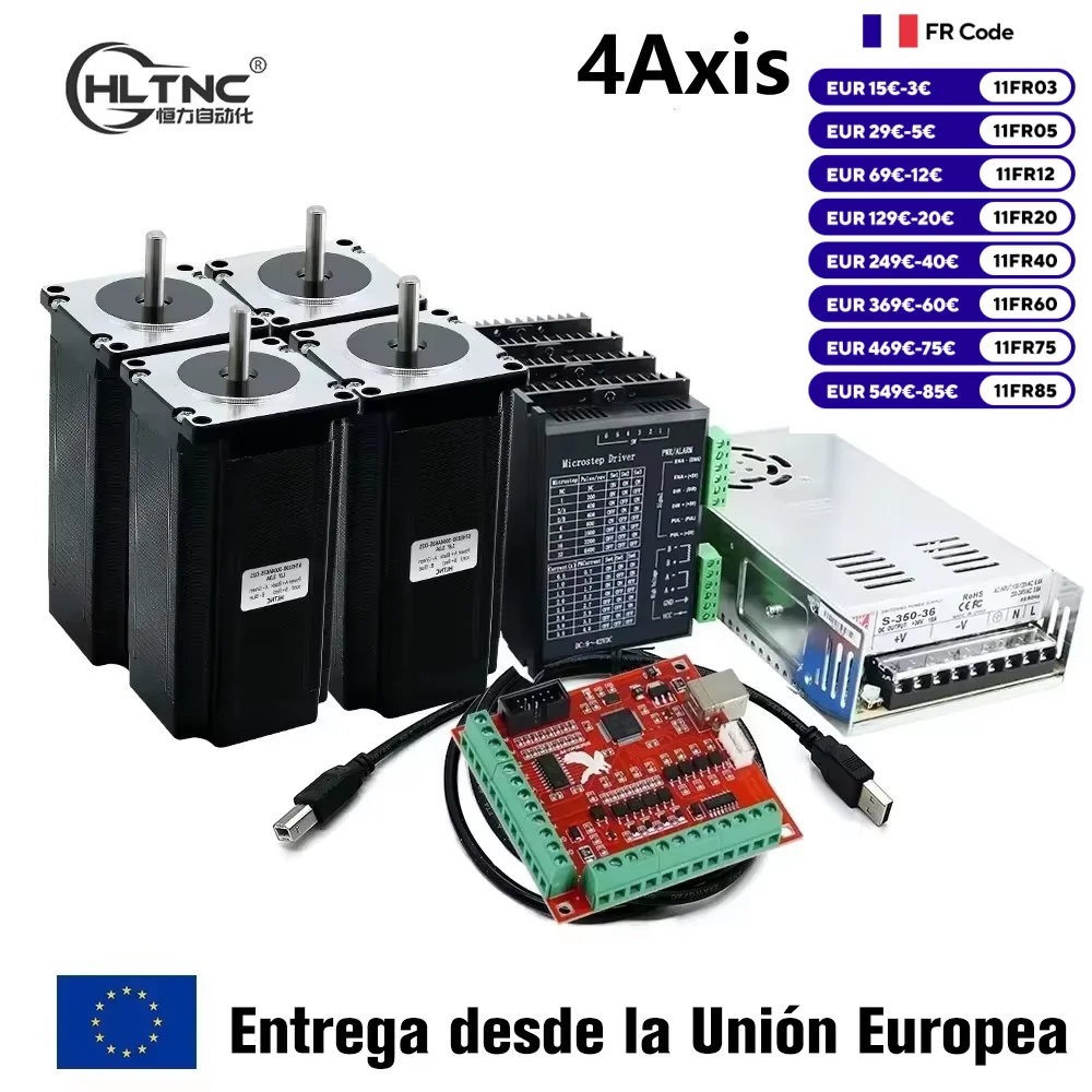 HLTNC 3 4 axes Kit CNC Nema 23 2.2N 82mm pilote de moteur pas à pas TB6600 DM542 DM556 USB LPT mach3 contrôleur + 350W 36V puissance PSU