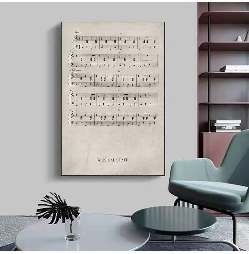 1pc frameless Retro Violin Piano Sheet Music Nordic Posters And Prints Canvas Painting Wall Art Pictures For Living Room Home De