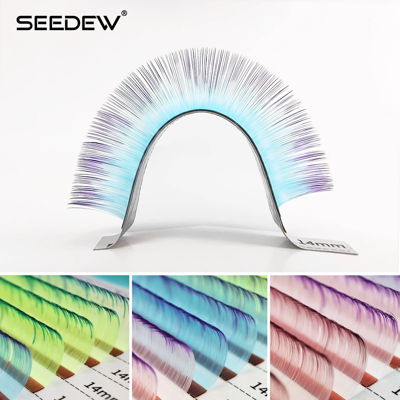 SEEDEW 3 กรณี/ล็อตผสมสีไล่ระดับสีขนตาคริสต์มาสของขวัญฮาโลวีน Rainbow Eyelash Extensions อุปกรณ์